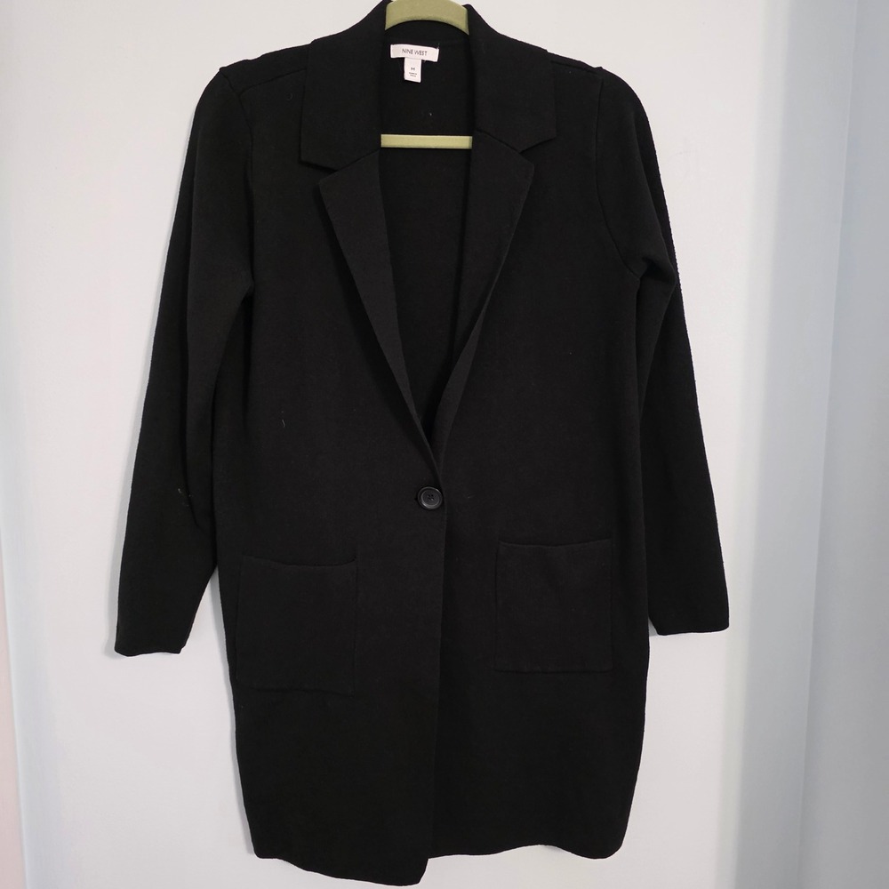 Nine West Womens Black Longline Sweater Blazer Cardigan Jacket Size M 204366